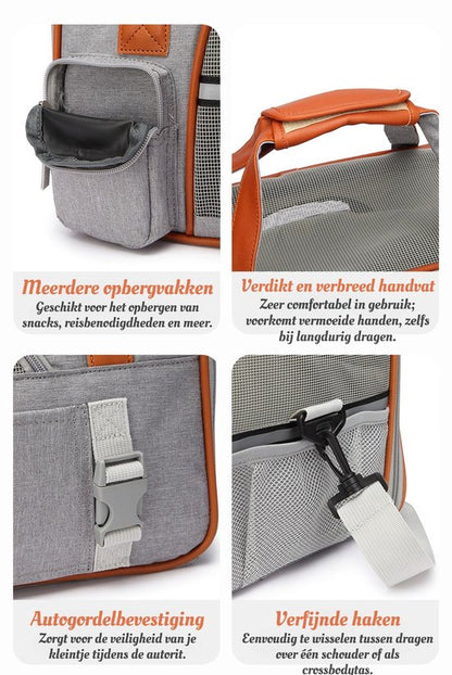 Draagtas Hond - Draagtas Kat - 50x30x30 cm - Reistas & Draagtas - Opvouwbare dieren draagtas - Schoudertas voor huisdieren - Opvouwbaar - Ventilerend - Tot 8kg - Met Veiligheidsriem & Reflectie - Geschikt voor Auto - Met Opbergvakken - Grijs