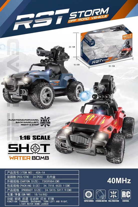 All-Terrain RC Monster Truck - Binnen & Buiten Speelgoedauto - Uitgerust met Waterpistool - Anti-Slip Banden - Voor Jongens & Meisjes - Blauw