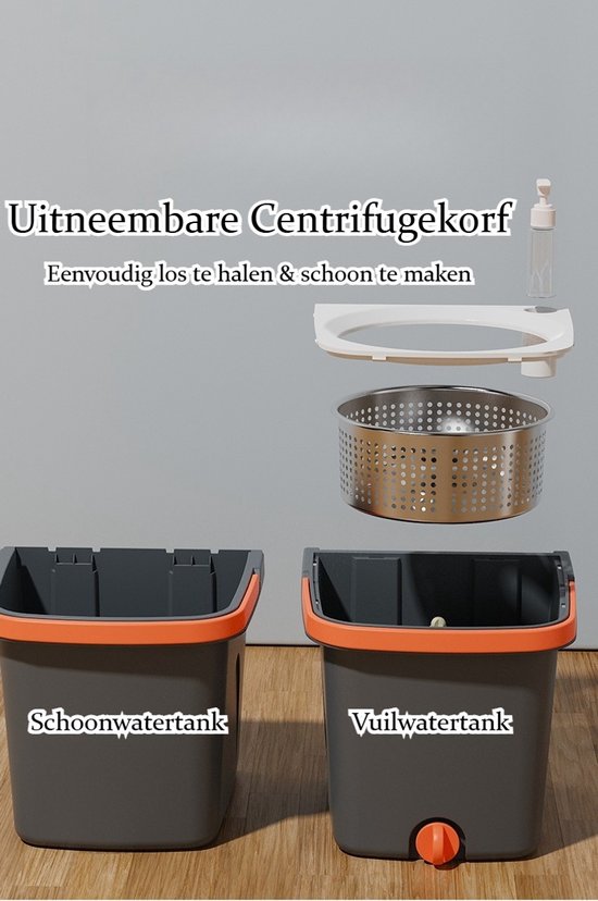 Dweilsysteem met Emmer - Mopsysteem&Mopset - Roterende Vloerwisser met RVS Centrifuge - Met Zeepdispenser & Wateruitlaat - Incl. 2 Microvezel Pads - Telescopische Steel - Voor Alle Vloeren