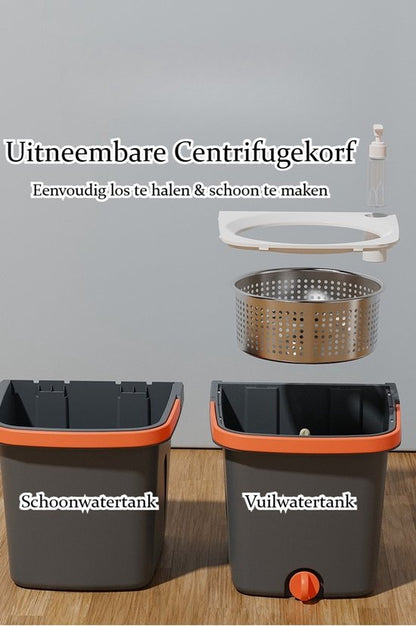 Dweilsysteem met Emmer - Mopsysteem&Mopset - Dweil met schoon en vuil water gescheiden - Roterende Vloerwisser met RVS Centrifuge - Met Zeepdispenser & Wateruitlaat - Incl. 2 Microvezel Pads - Telescopische Steel - Voor Alle Vloeren
