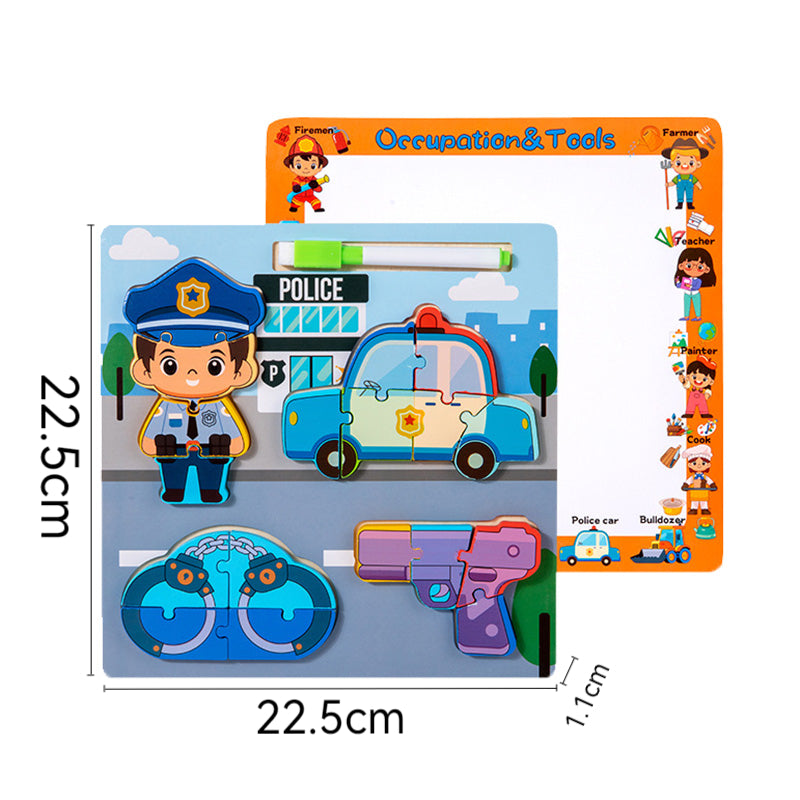 Wooden Career Puzzle - Educational Game Set - 3D Puzzle - 18-piece Wooden Puzzles - Learn Different Professions
