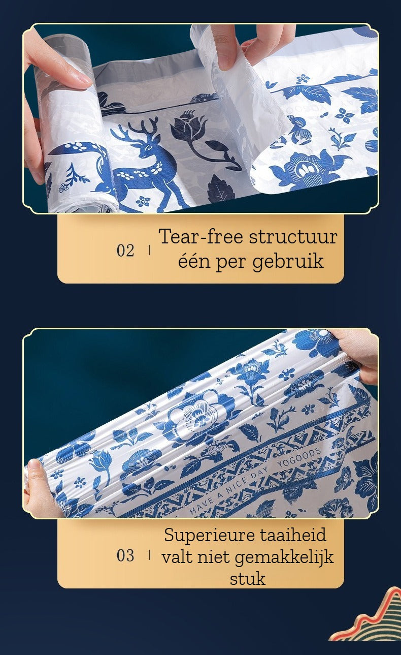Extra Sterke Afvalzakken met Trekkoord - 20 Liter 87 Stuks - Scheurvaste Vuilniszakken - Stijlvol Delfts Blauw Design - Lekvrij & Extra Dik - Pedaalemmerzakken voor Keuken - 50*60CM- Universele Pasvorm voor Prullenbak - Niet Doorschijnend