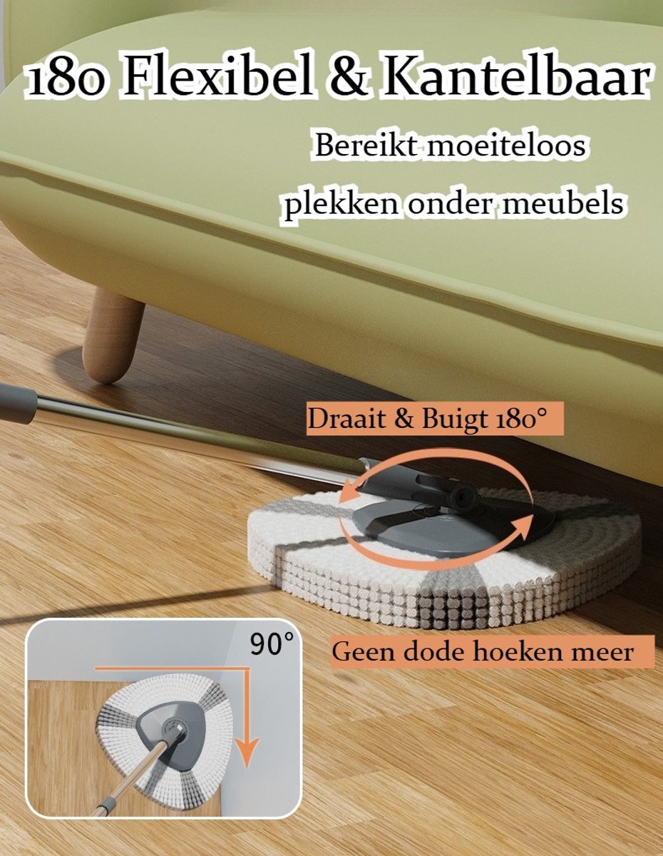 Roterend Mopsysteem met Voetpedaal - Dweil - Mopset - Schoon & Vuil Water Scheiding - Dweilset met Emmer & 2 Microvezel Doeken - 180° Inklapbare Vloerwisser - RVS Steel - Voor Alle Vloeren - Turbo Wringmechanisme - Ideaal tegen Huisdierharen & Stof